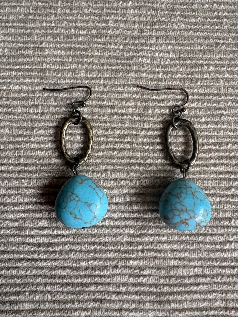 Turquoise Drop Dangle Earrings with Antiqued Metal